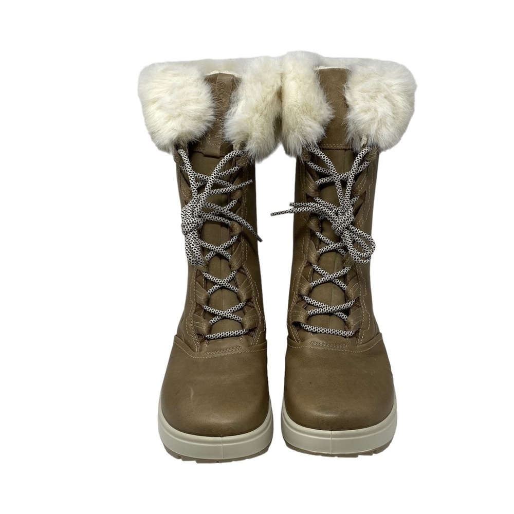 Ecco Noyce Tall Leather Faux Fur Lace Up Winter Boots - Picture 5 of 10